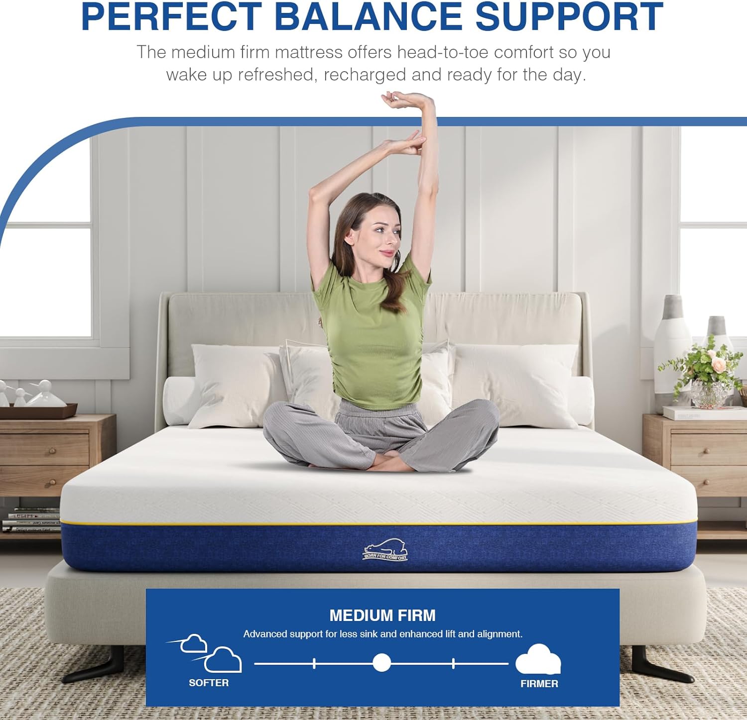 wowttrelax king size mattresses, 8 Inch memory foam mattress king size with soft fabric, medium firm, 2 layer foam mattress for pressure relief, removable cover king mattress 150x200x20 cm-4