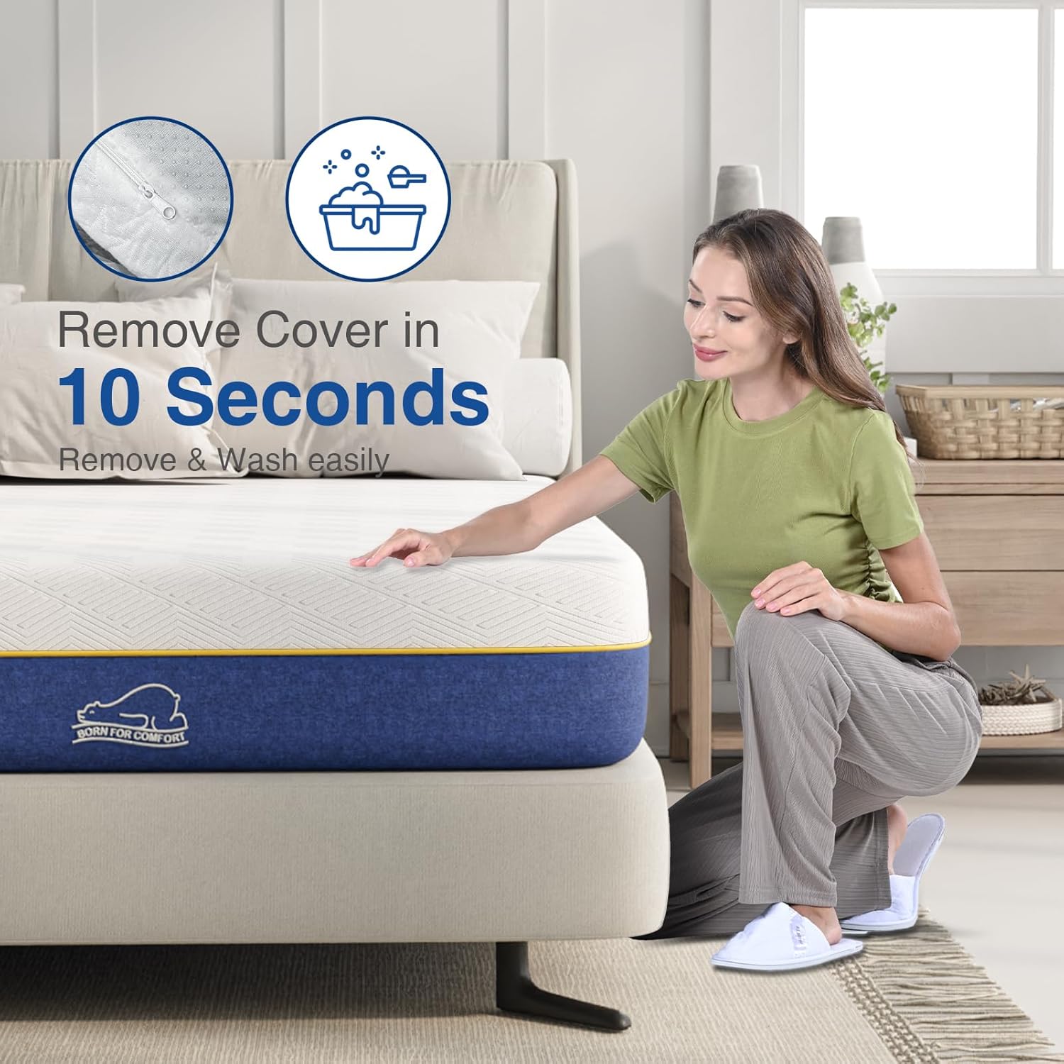 wowttrelax king size mattresses, 8 Inch memory foam mattress king size with soft fabric, medium firm, 2 layer foam mattress for pressure relief, removable cover king mattress 150x200x20 cm-5