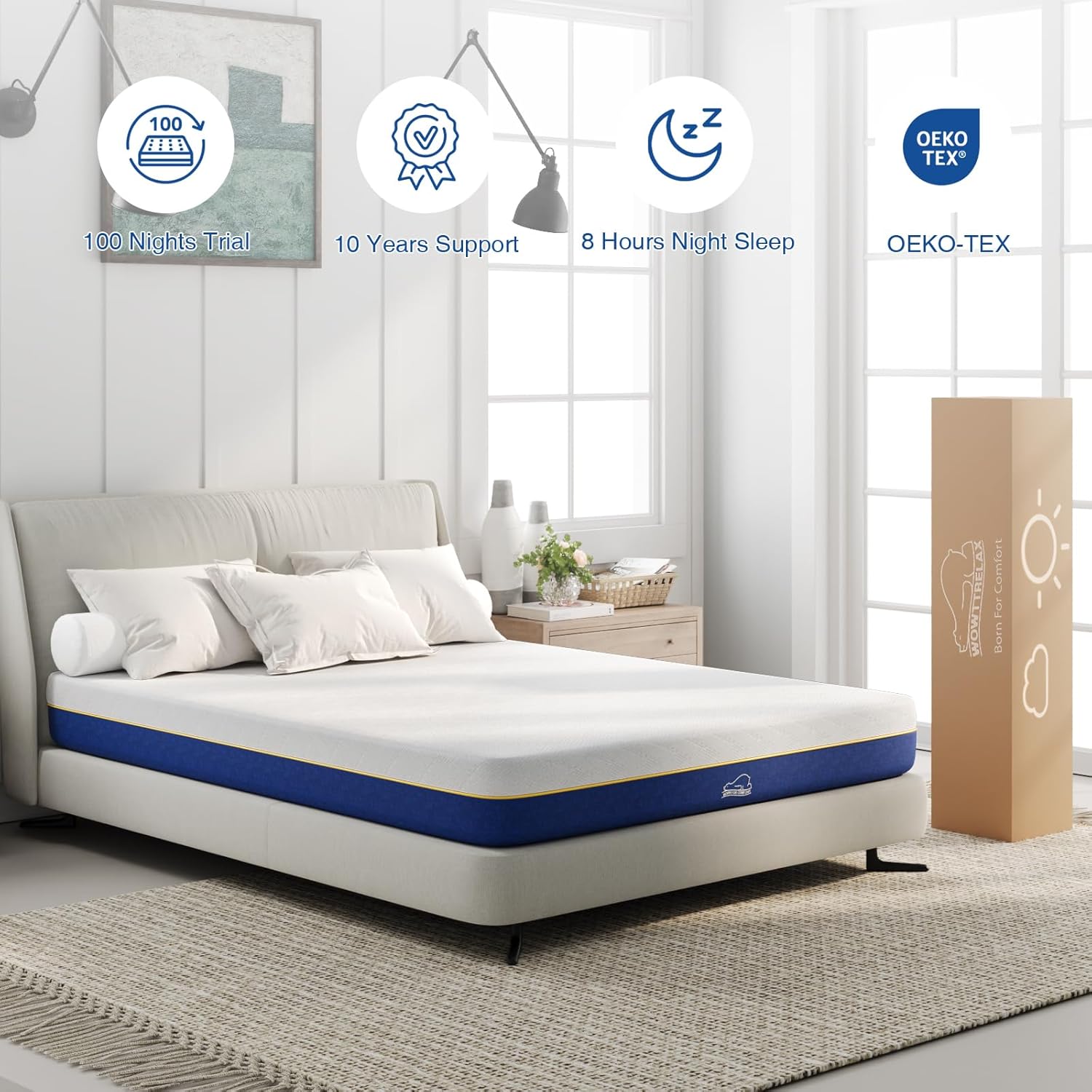 wowttrelax king size mattresses, 8 Inch memory foam mattress king size with soft fabric, medium firm, 2 layer foam mattress for pressure relief, removable cover king mattress 150x200x20 cm-8