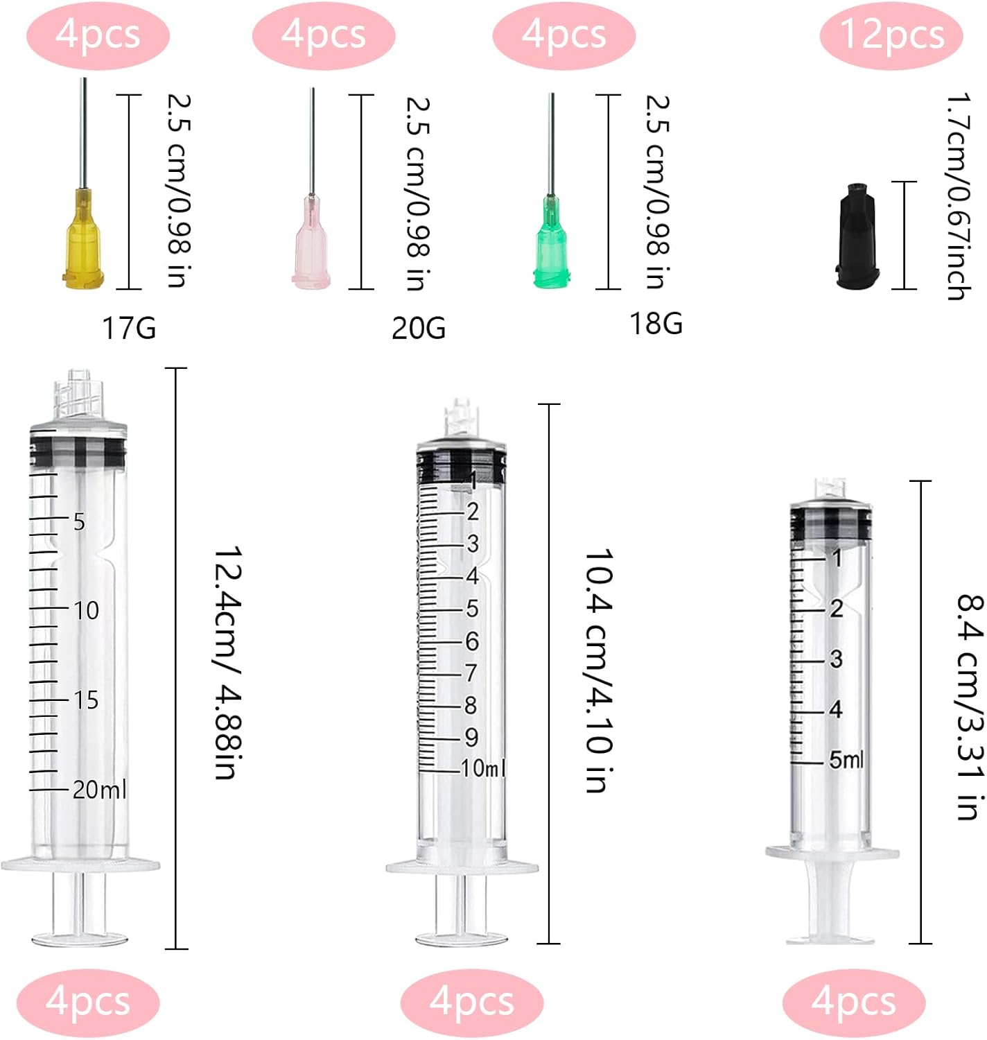 TOPBELIEF Syringe Needle 5ML 10ML 20ML Plastic Syringe Set Glue Syringe Ink Filling Syringe Syringe With Needle 17G 18G 20G for Lab Glue Industrial Scientific Labs-1