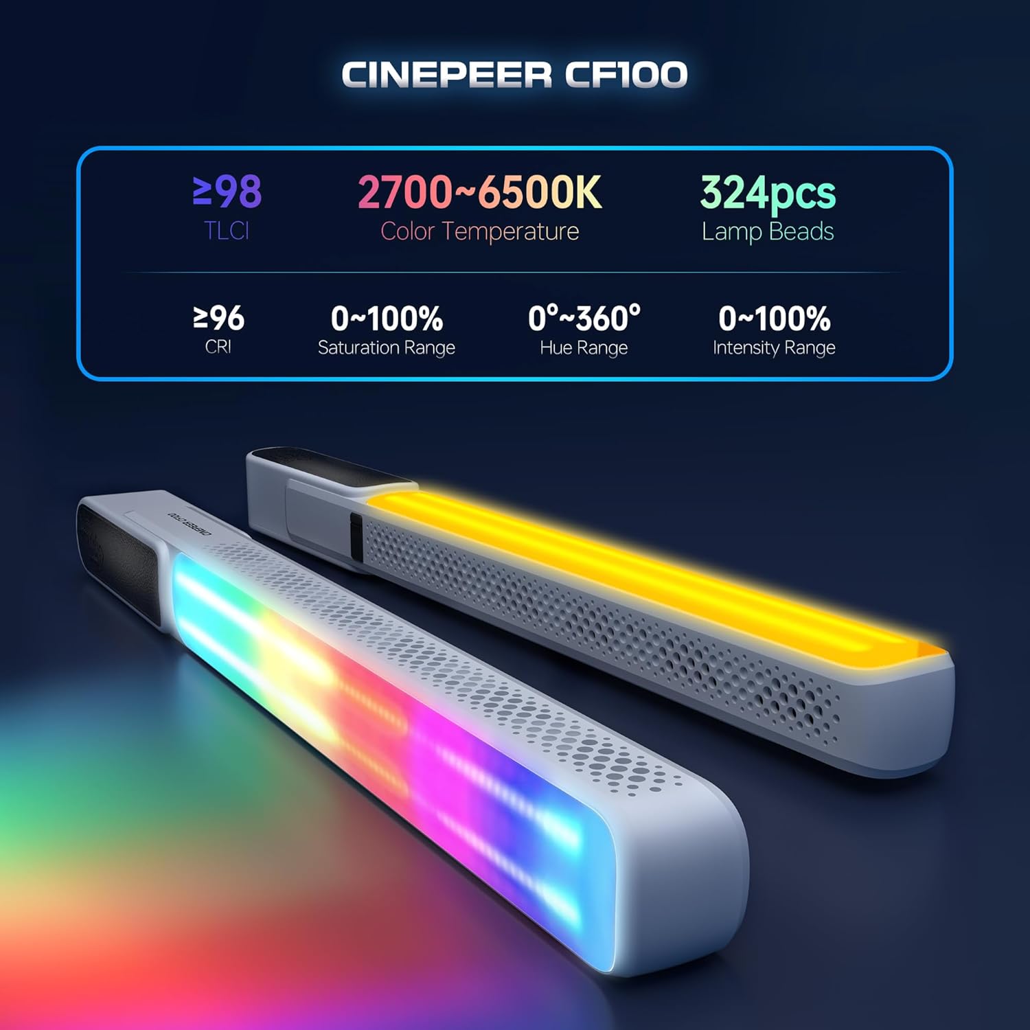 ZHIYUN CINEPEER CF100 100W RGB Light Stick Handheld LED Video Light Wand 2700K-6500K CRI 96+ TLCI 98+ Portable Fill light with 6 Light Effect Continuous Output Lighting Photography Tube Lighting Combo-2