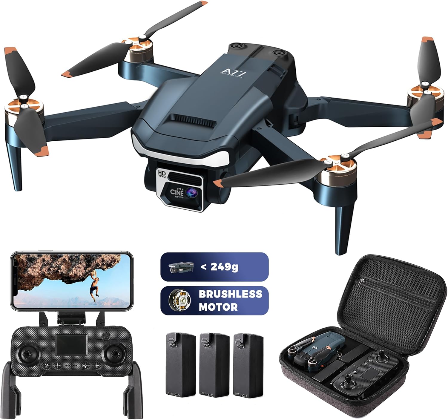 Enduring Brushless Motor Drone with 84 Mins Super Long Flight Time, Drone with 4K HD Camera for Beginners, CHUBORY A77 WiFi Quadcopter, Follow Me, Auto Hover, A77-UK-240508-0