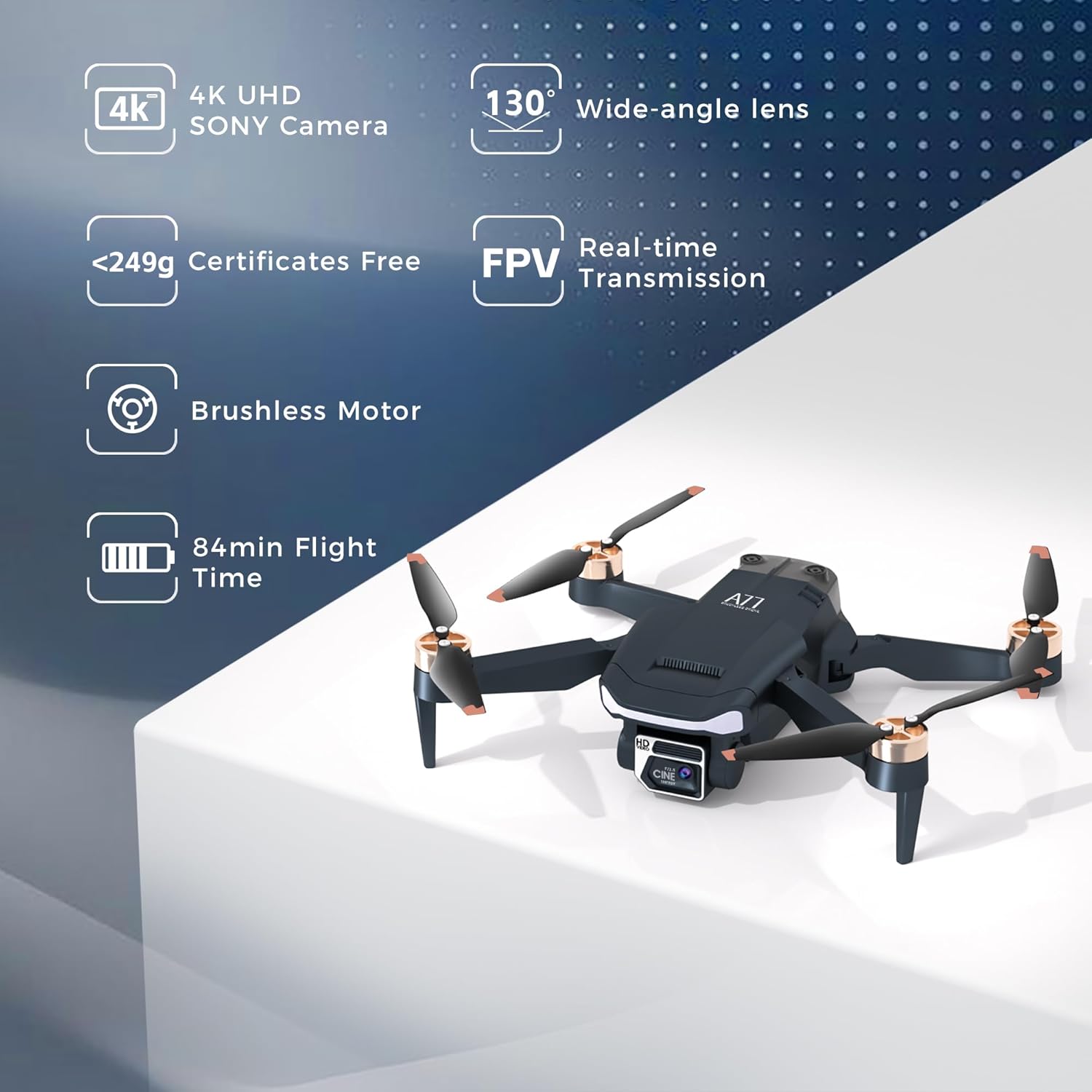 Enduring Brushless Motor Drone with 84 Mins Super Long Flight Time, Drone with 4K HD Camera for Beginners, CHUBORY A77 WiFi Quadcopter, Follow Me, Auto Hover, A77-UK-240508-1