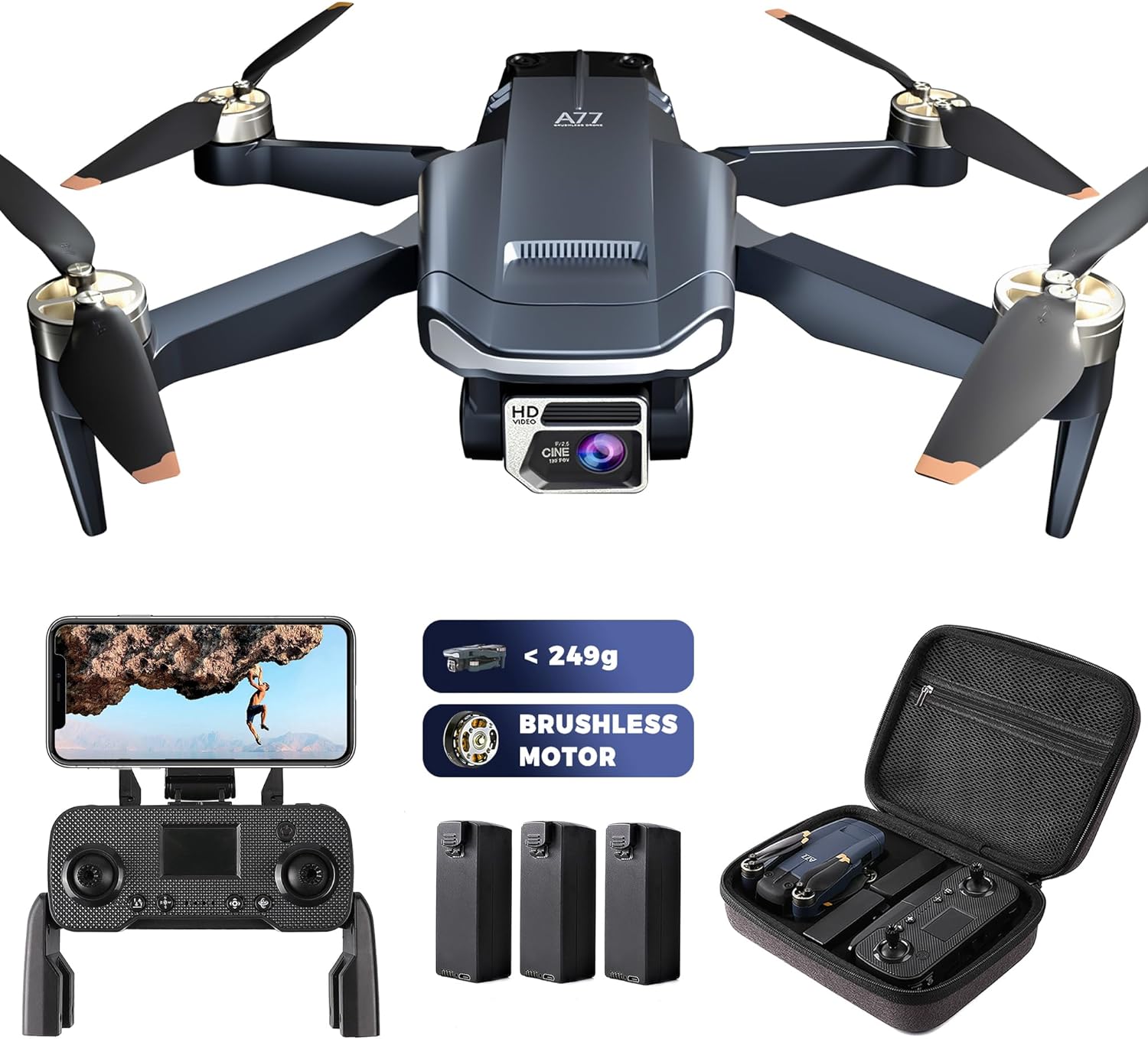 Enduring Brushless Motor Drone with 84 Mins Super Long Flight Time, Drone with 4K HD Camera for Beginners, CHUBORY A77 WiFi Quadcopter, Follow Me, Auto Hover, A77-UK-240508-8