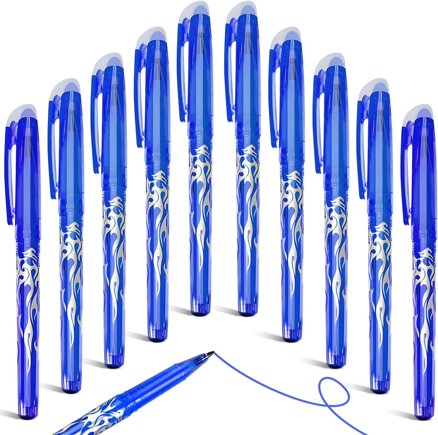 10Pack Erasable Pens Blue - 0.7mm Friction Pens with Eraser, Rub Out Gel Ink, Writing Pens for School Office Supplies, Stationery for Kids and Adults-0