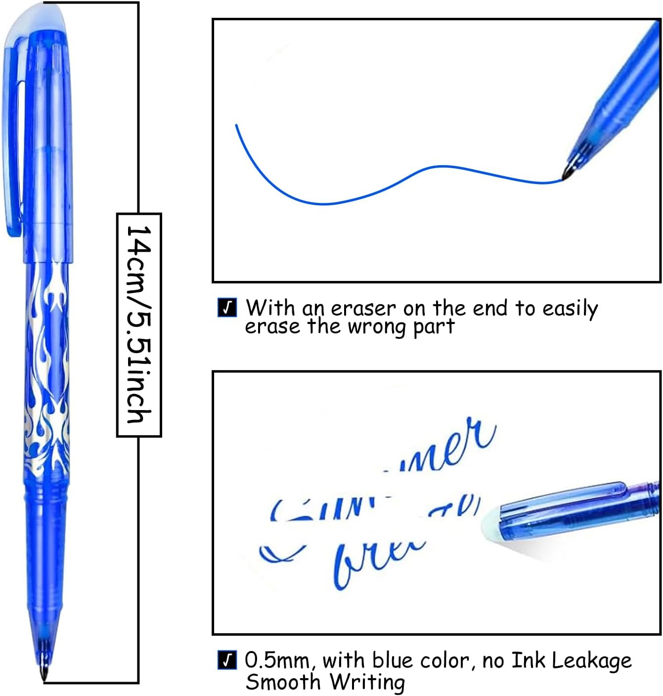 10Pack Erasable Pens Blue - 0.7mm Friction Pens with Eraser, Rub Out Gel Ink, Writing Pens for School Office Supplies, Stationery for Kids and Adults-1