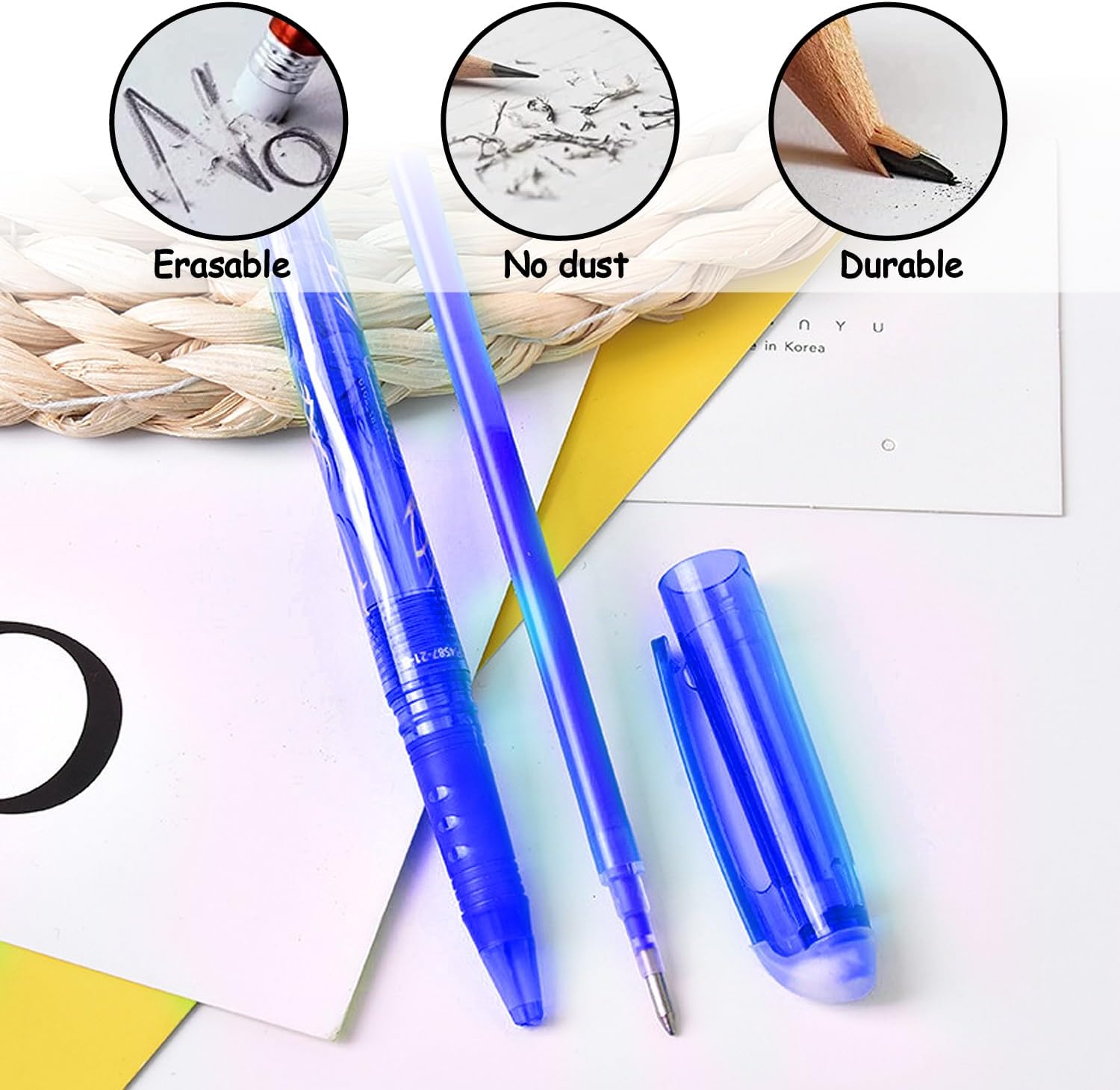 10Pack Erasable Pens Blue - 0.7mm Friction Pens with Eraser, Rub Out Gel Ink, Writing Pens for School Office Supplies, Stationery for Kids and Adults-4