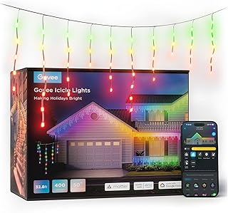 Govee Icicle Lights, 10M RGBIC Outdoor Lights, 400 LEDs Smart LED Christmas Lights with 78+ Modes for Halloween Decor, IP65 Waterproof, Compatible with Alexa & Google Assistant