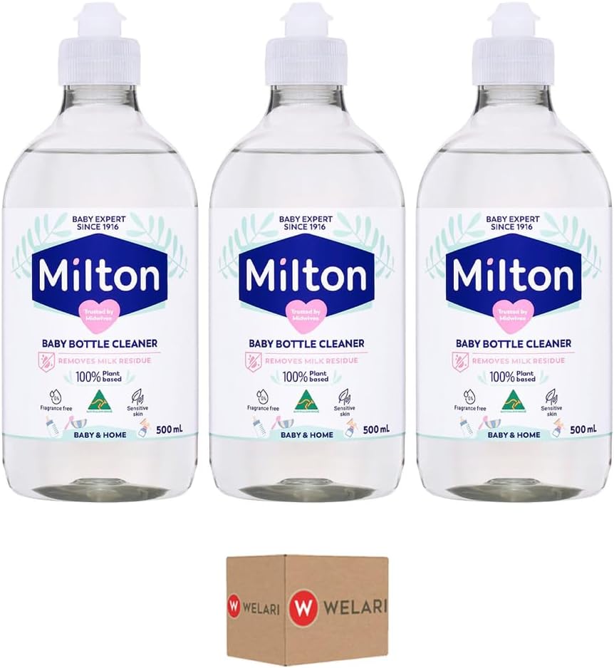 Milton Baby Bottle Cleaner 500ml Pack of 3 Teat White Milk Film Residue Remover Hygiene Household Desinfectant Wash for Sensitive Skin with Welari Thank You Card | (3pack) (1500ml)-3