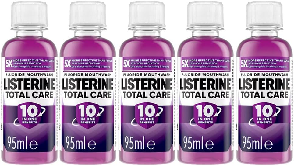 Mouthwash Total Care Clean Mint 95ml Pack of 5 Fresh Breath Oral Dental Care 10-in-1 Benefits Plaque Reduction Healthy Gums Clean Teeth with Welari Thank You Card | (5pack) (475ml)-0