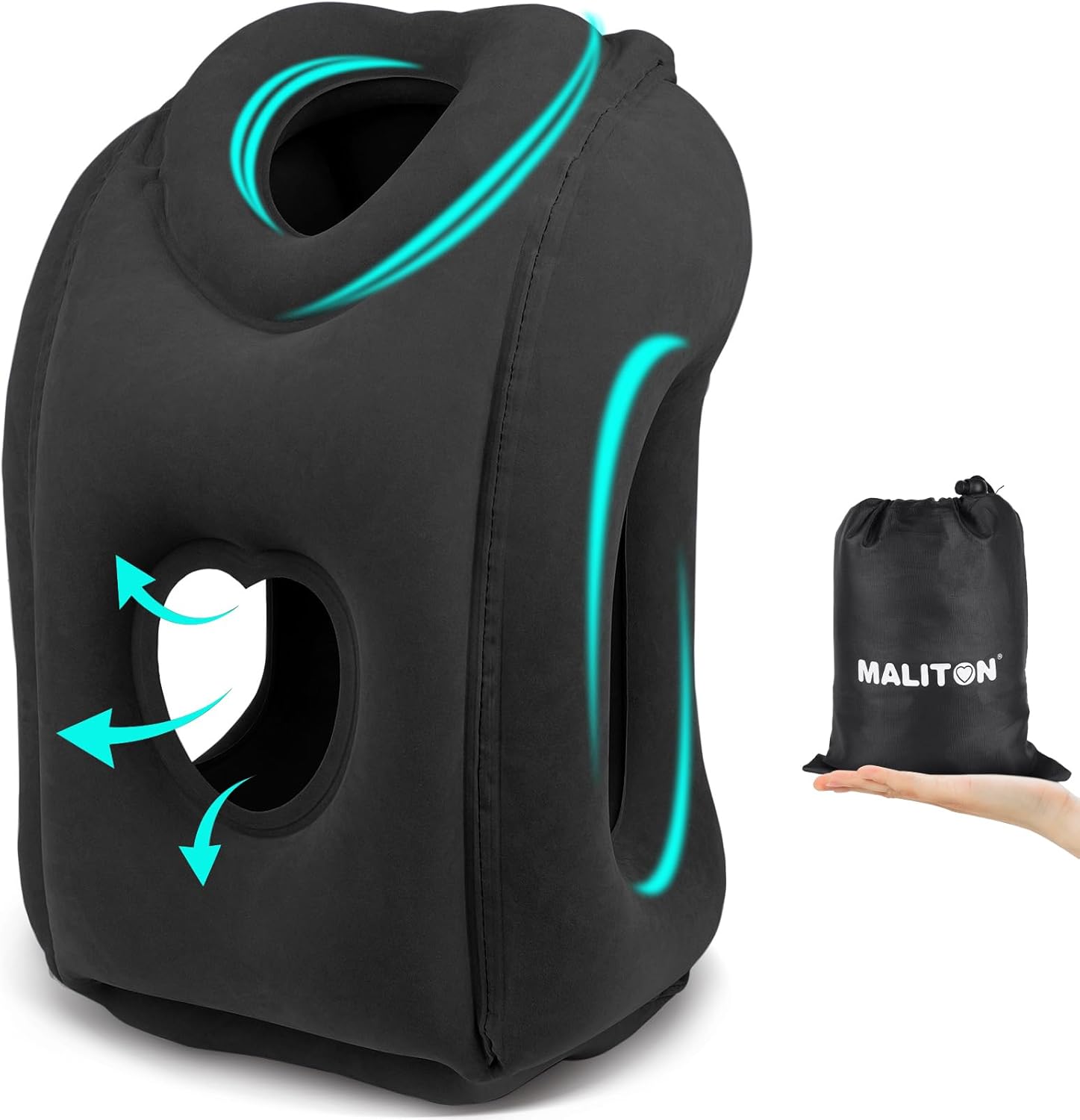 Maliton Inflatable Travel Pillow for Airplane Comfortable Sleeping to Relieve Neck and Shoulder Pain, Support Head Inflatable Pillow for Long Flights, Used for Airplanes, Cars, Trains, Office(Black)-0