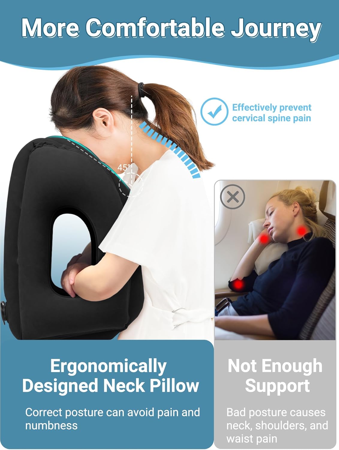 Maliton Inflatable Travel Pillow for Airplane Comfortable Sleeping to Relieve Neck and Shoulder Pain, Support Head Inflatable Pillow for Long Flights, Used for Airplanes, Cars, Trains, Office(Black)-1