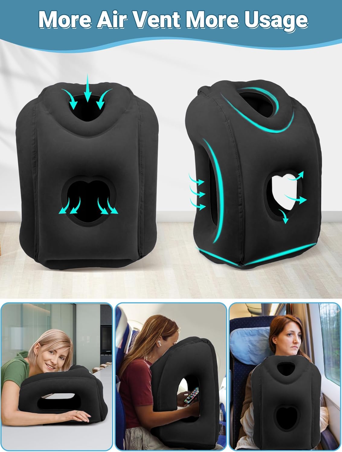 Maliton Inflatable Travel Pillow for Airplane Comfortable Sleeping to Relieve Neck and Shoulder Pain, Support Head Inflatable Pillow for Long Flights, Used for Airplanes, Cars, Trains, Office(Black)-3