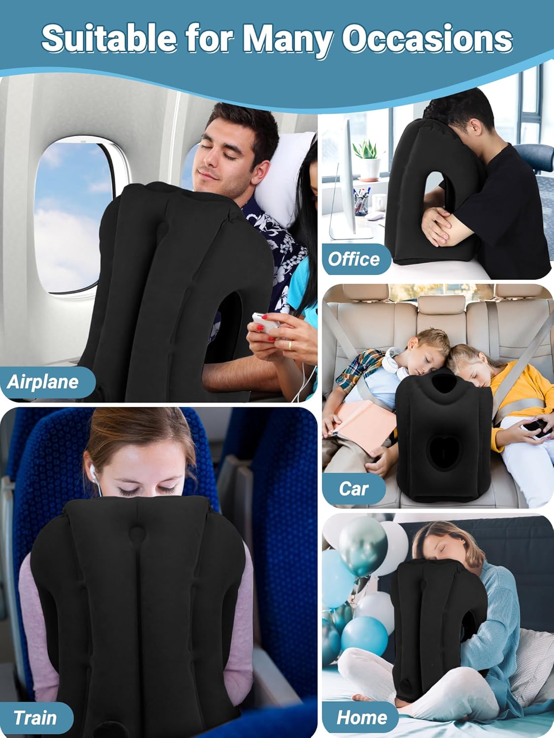 Maliton Inflatable Travel Pillow for Airplane Comfortable Sleeping to Relieve Neck and Shoulder Pain, Support Head Inflatable Pillow for Long Flights, Used for Airplanes, Cars, Trains, Office(Black)-4