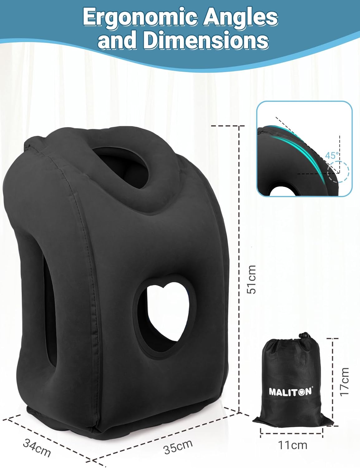 Maliton Inflatable Travel Pillow for Airplane Comfortable Sleeping to Relieve Neck and Shoulder Pain, Support Head Inflatable Pillow for Long Flights, Used for Airplanes, Cars, Trains, Office(Black)-5