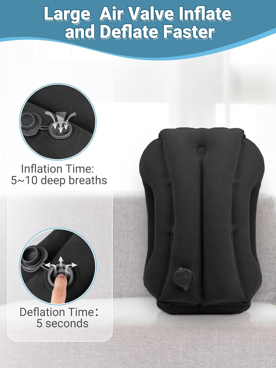 Maliton Inflatable Travel Pillow for Airplane Comfortable Sleeping to Relieve Neck and Shoulder Pain, Support Head Inflatable Pillow for Long Flights, Used for Airplanes, Cars, Trains, Office(Black)-6