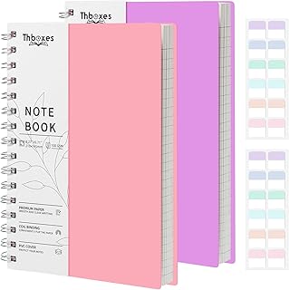 Thboxes 2 Pack Notebook A5 Lined, 400 Pages A5 Notepad Spiral Notebook, 100GSM Thick Paper for Women Men Office School, 24 Labels, 14.5 X 21 cm