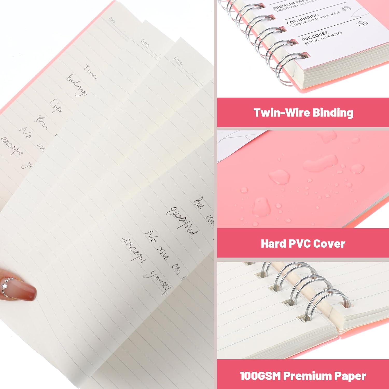 Thboxes 2 Pack Notebook A5 Lined, 400 Pages A5 Notepad Spiral Notebook, 100GSM Thick Paper for Women Men Office School, 24 Labels, 14.5 X 21 cm-1