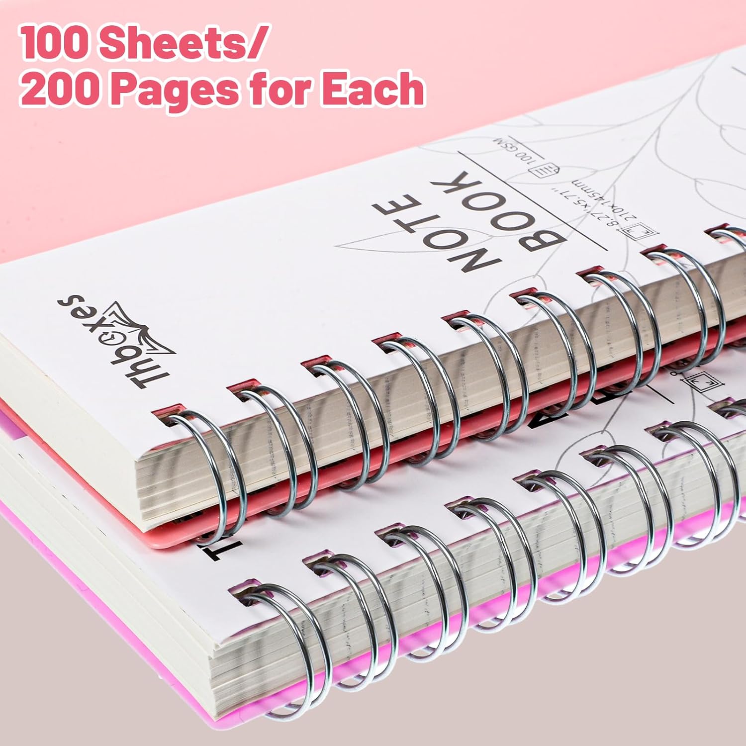 Thboxes 2 Pack Notebook A5 Lined, 400 Pages A5 Notepad Spiral Notebook, 100GSM Thick Paper for Women Men Office School, 24 Labels, 14.5 X 21 cm-2