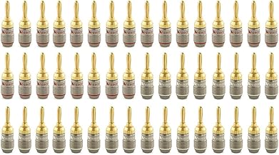 Nakamichi FanLock Excel Series 24k Gold Plated Banana Plug 10 AWG - 18 AWG Gauge Size 4mm for Speakers Amplifier Hi-Fi Stereo Home Theatre Radio Audio Wire Cable Quick Connector 48 Pcs (24-Pairs)