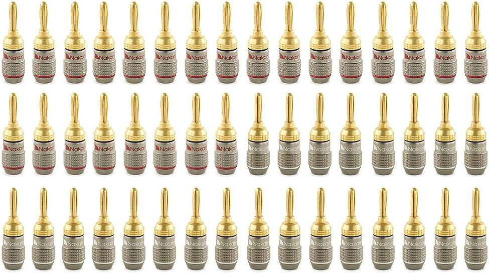 Nakamichi FanLock Excel Series 24k Gold Plated Banana Plug 10 AWG - 18 AWG Gauge Size 4mm for Speakers Amplifier Hi-Fi Stereo Home Theatre Radio Audio Wire Cable Quick Connector 48 Pcs (24-Pairs)-0