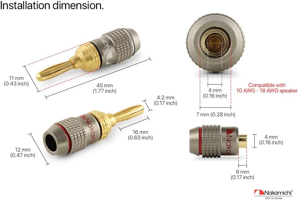 Nakamichi FanLock Excel Series 24k Gold Plated Banana Plug 10 AWG - 18 AWG Gauge Size 4mm for Speakers Amplifier Hi-Fi Stereo Home Theatre Radio Audio Wire Cable Quick Connector 48 Pcs (24-Pairs)-6