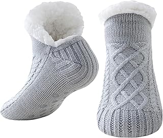 Niorasen Slipper Socks Women Men, Thick Fluffy Socks with Grippers, Cosy Warm Winter Non-Slip Socks Ladies Girls, Women Gifts Indoor Home House Bed, UK 4-10