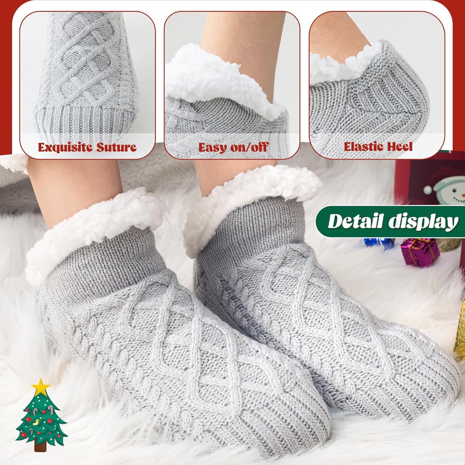 Niorasen Slipper Socks Women Men, Thick Fluffy Socks with Grippers, Cosy Warm Winter Non-Slip Socks Ladies Girls, Women Gifts Indoor Home House Bed, UK 4-10-4