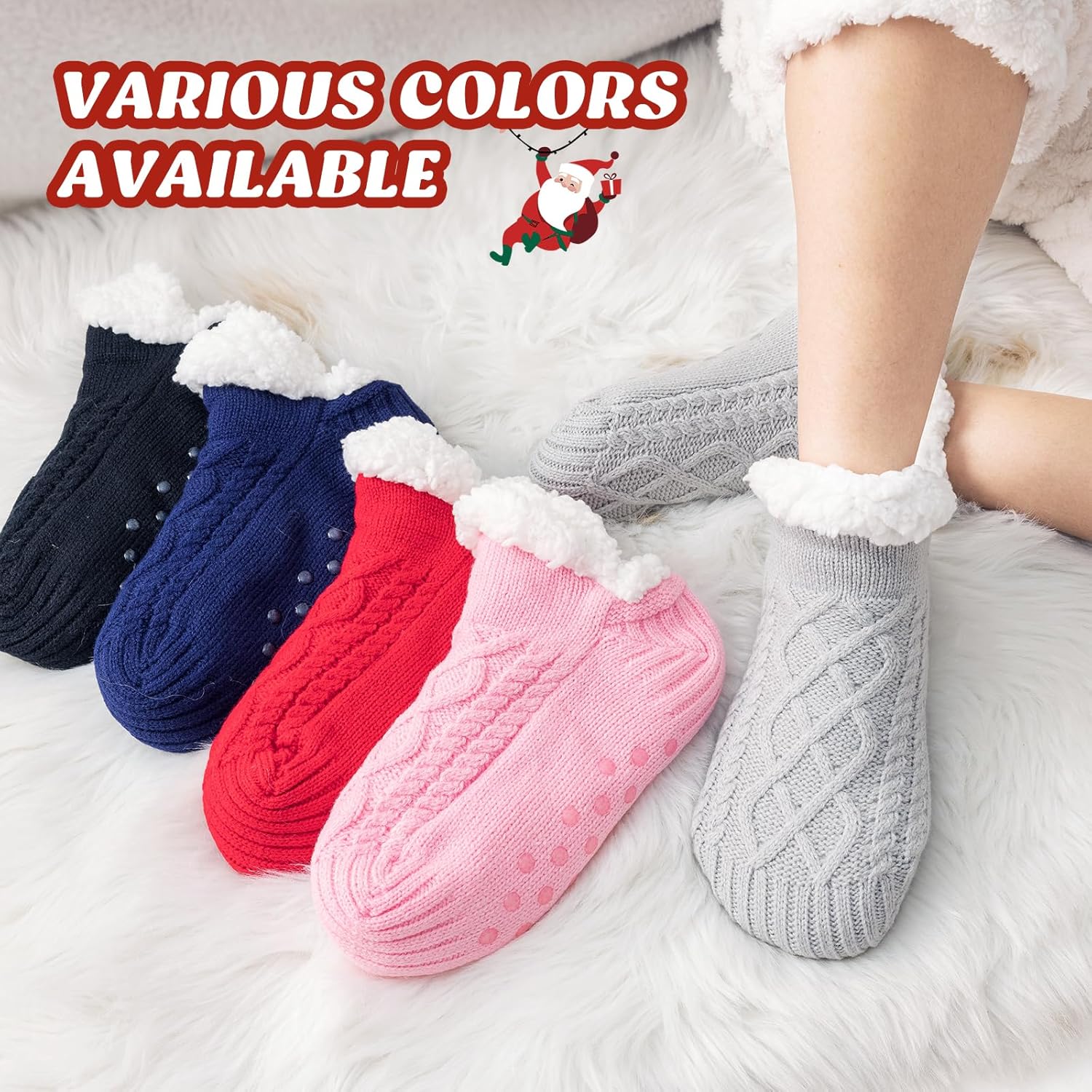 Niorasen Slipper Socks Women Men, Thick Fluffy Socks with Grippers, Cosy Warm Winter Non-Slip Socks Ladies Girls, Women Gifts Indoor Home House Bed, UK 4-10-7