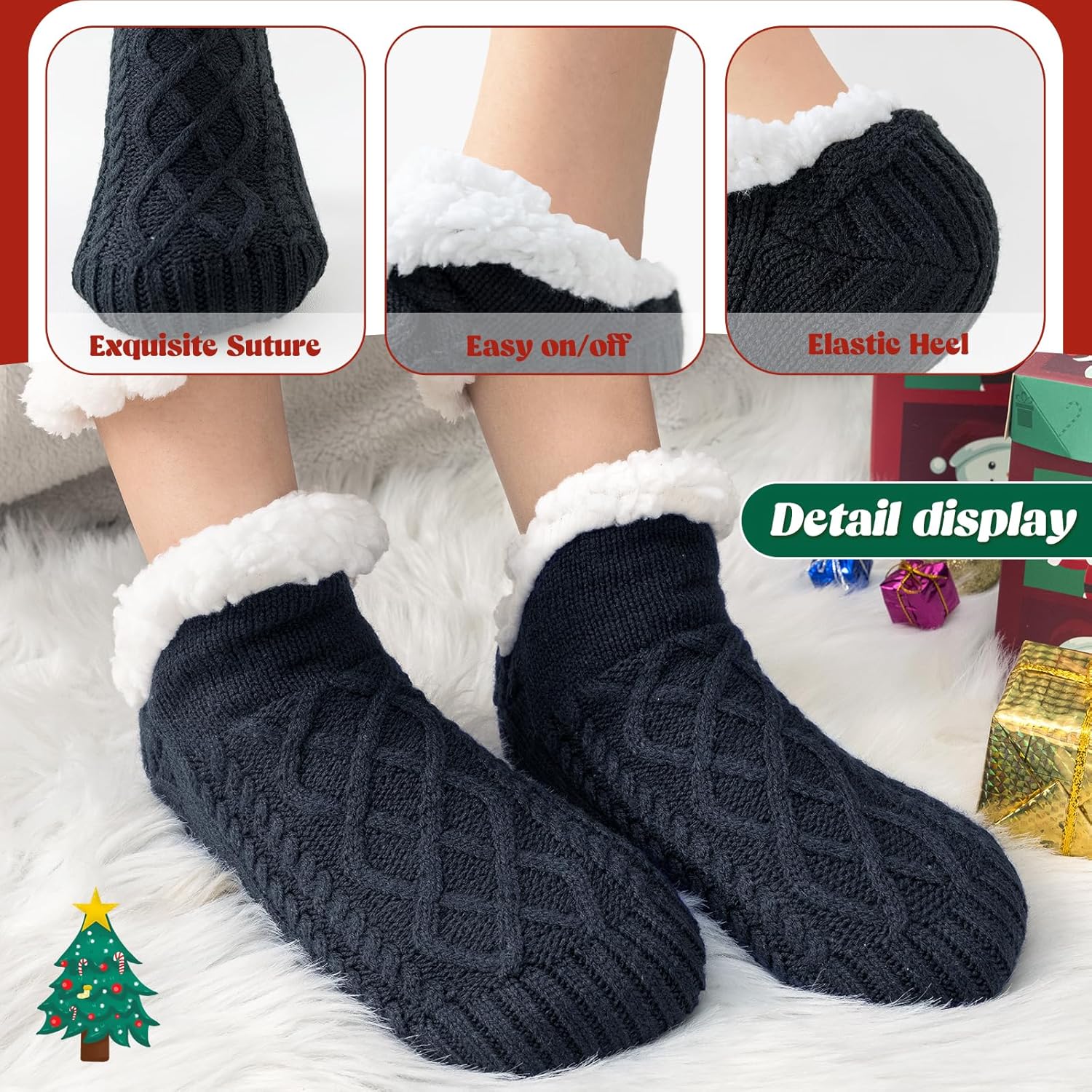 Niorasen Slipper Socks Women Men, Thick Fluffy Socks with Grippers, Cosy Warm Winter Non-Slip Socks Ladies Girls, Women Gifts Indoor Home House Bed, UK 4-10-4