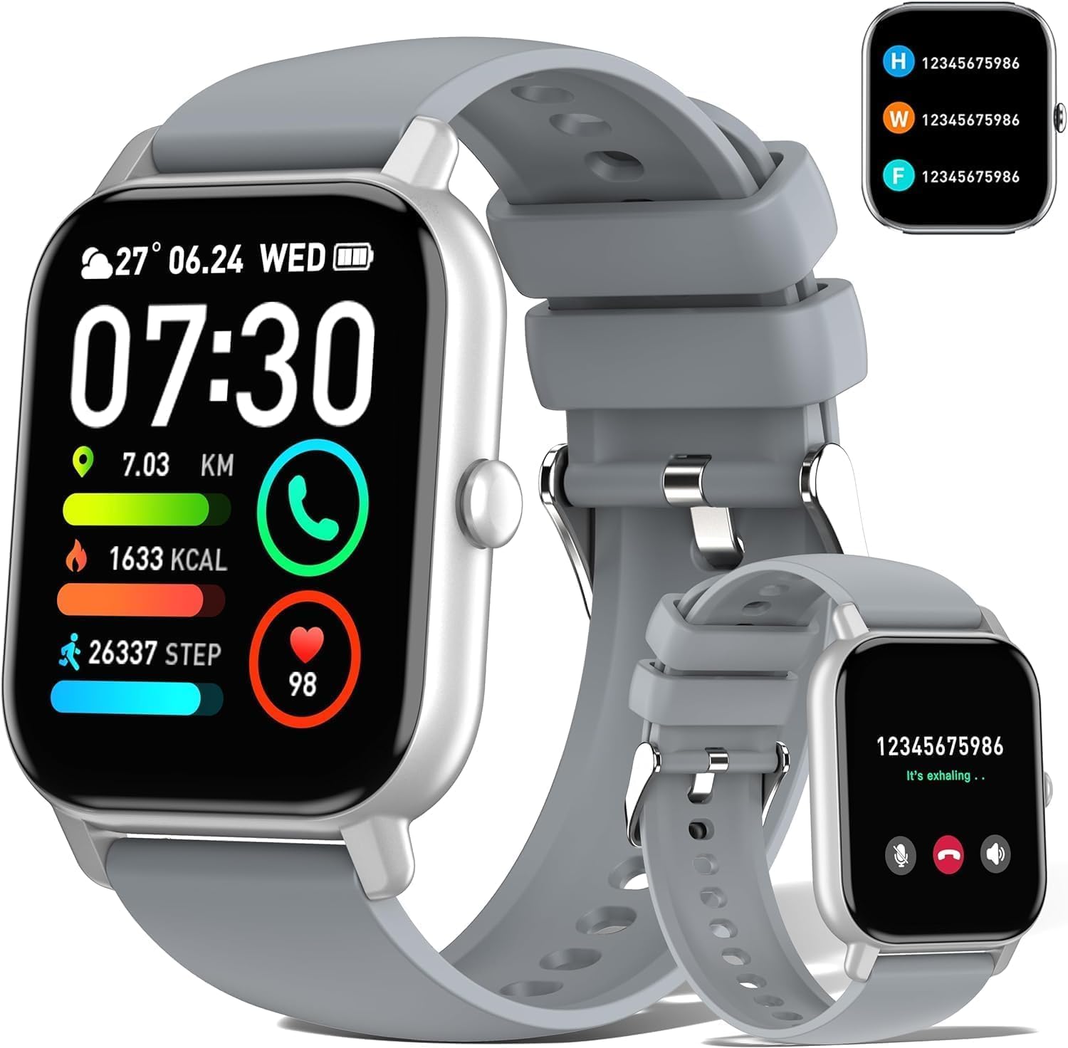 Smart Watch for Men Women Answer/Make Calls, Fitness Tracker 1.85" Touch Screen Fitness Watch with Step Counter, Heart Rate Sleep Monitor, 110+ Sports Modes, IP68 Waterproof Activity Trackers, Grey-0