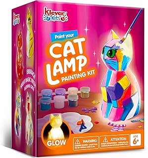 Klever Kits Paint Your Own Cat Lamp Kit,Arts and Crafts for Kids Ages 6 7 8 9 10 11 12,DIY Night Light Painting Kit,Girls Crafts Kit,Cat Toys for Kids Age 6+,Activities Art Supplies,Birthday Gifts