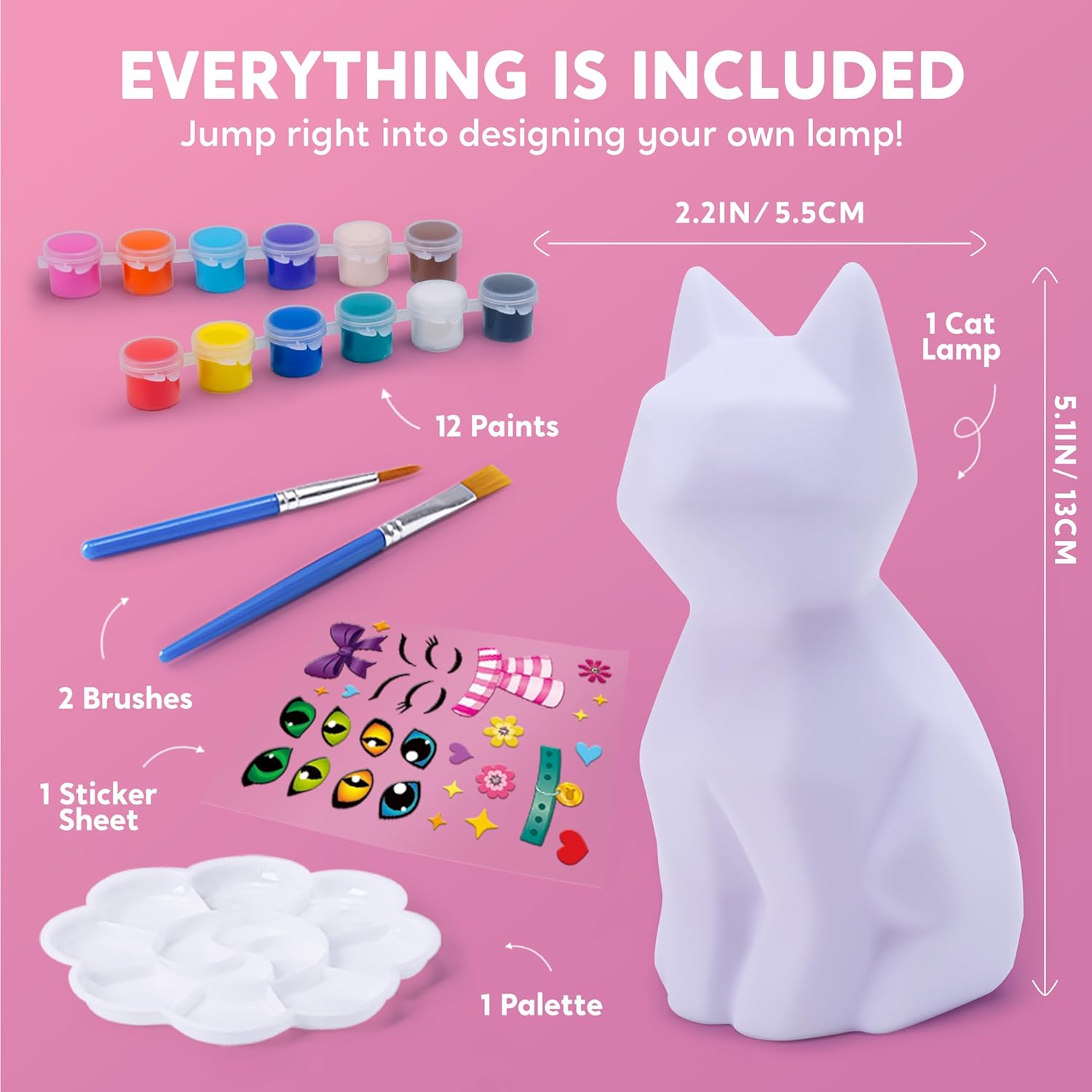 Klever Kits Paint Your Own Cat Lamp Kit,Arts and Crafts for Kids Ages 6 7 8 9 10 11 12,DIY Night Light Painting Kit,Girls Crafts Kit,Cat Toys for Kids Age 6+,Activities Art Supplies,Birthday Gifts-2