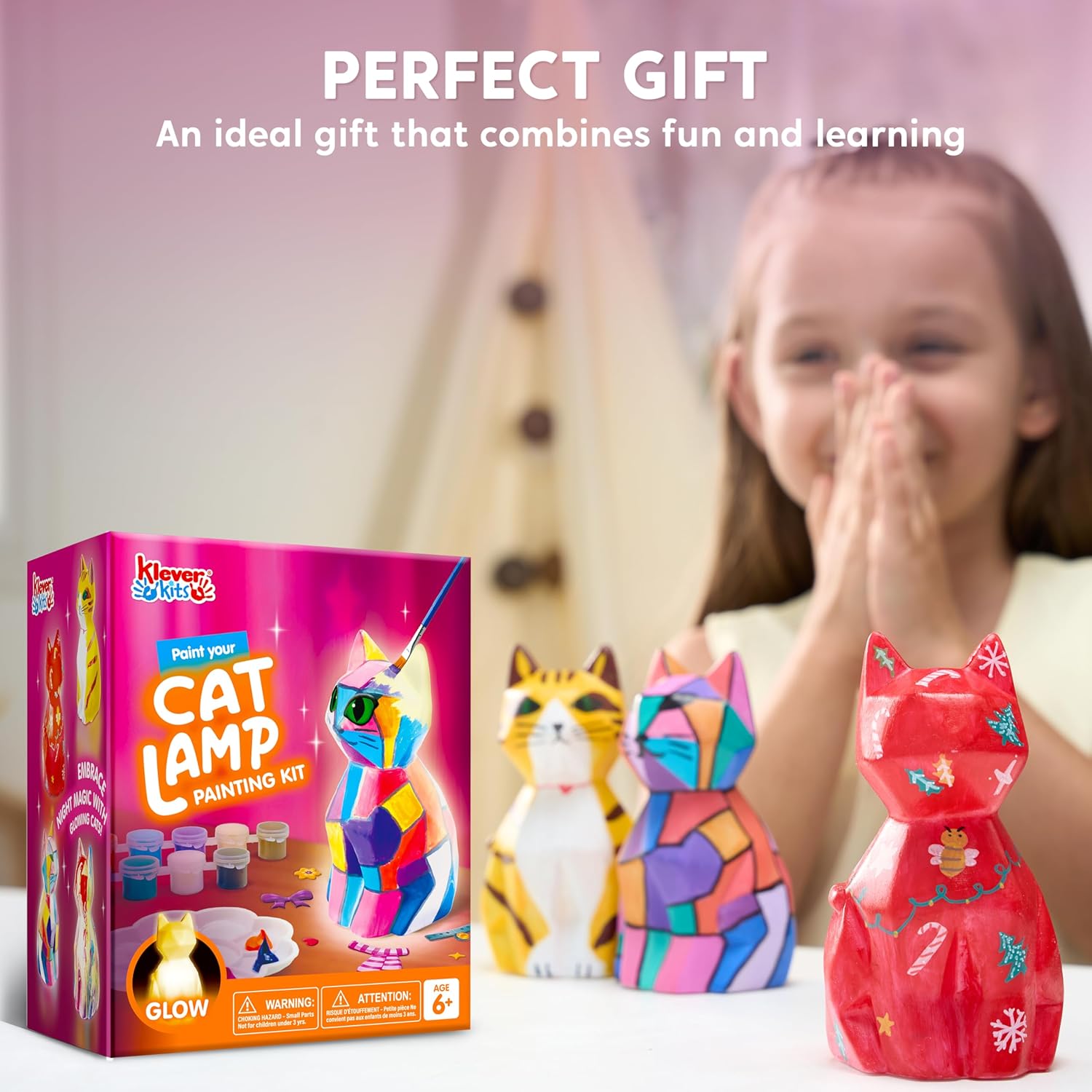 Klever Kits Paint Your Own Cat Lamp Kit,Arts and Crafts for Kids Ages 6 7 8 9 10 11 12,DIY Night Light Painting Kit,Girls Crafts Kit,Cat Toys for Kids Age 6+,Activities Art Supplies,Birthday Gifts-8