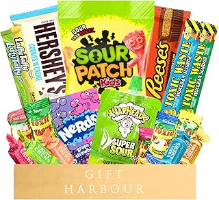 American Sweets Gift Box - Candy Hampers with American Sour Sweets - Sweet Box with American Snacks - Assorted Sweets, Sour Kids, Toxic Waste, Sour Sweets, Nerds, Chocolate