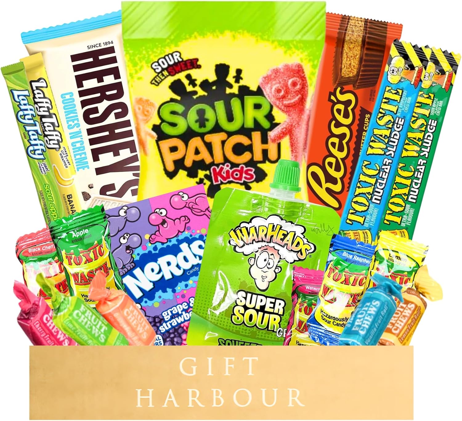 American Sweets Gift Box - Candy Hampers with American Sour Sweets - Sweet Box with American Snacks - Assorted Sweets, Sour Kids, Toxic Waste, Sour Sweets, Nerds, Chocolate-0