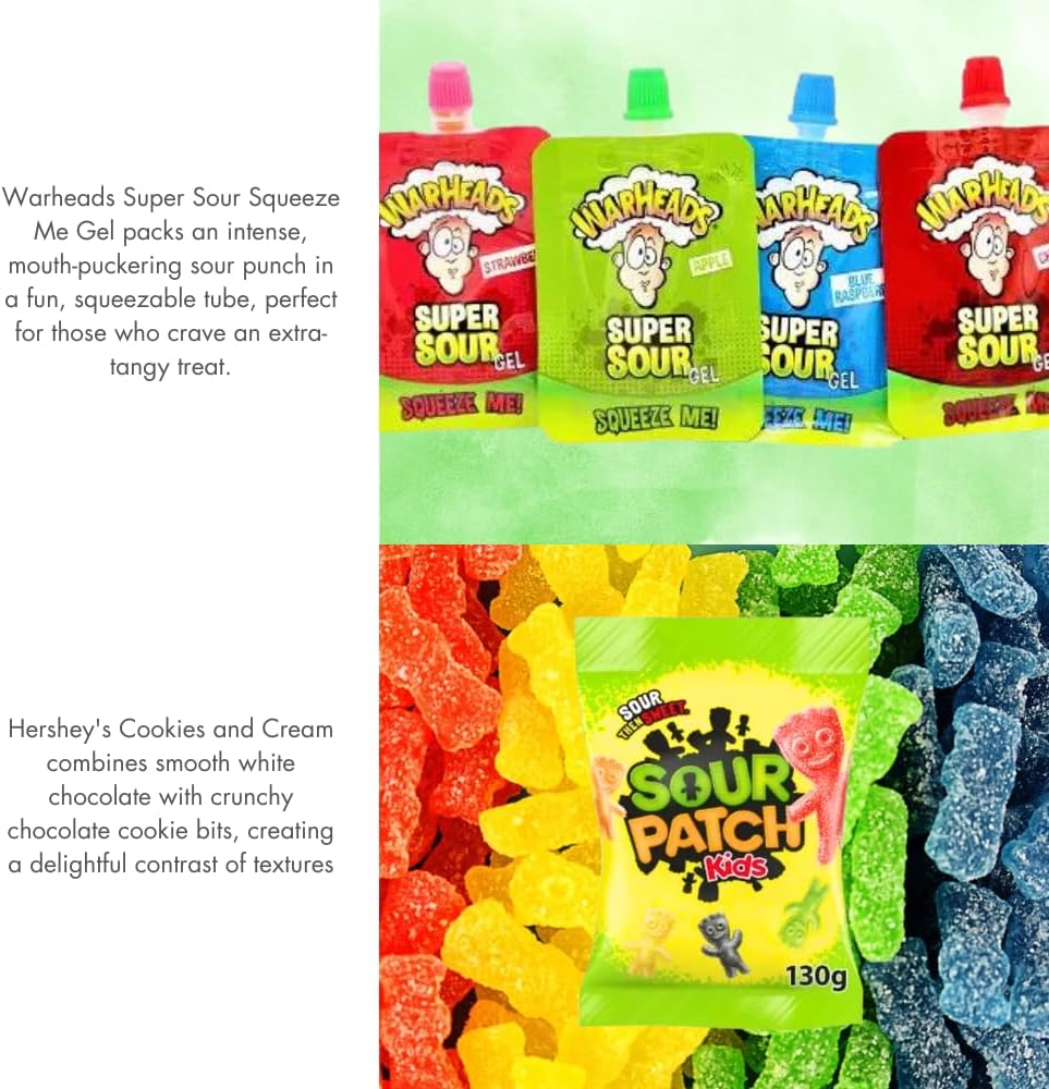 American Sweets Gift Box - Candy Hampers with American Sour Sweets - Sweet Box with American Snacks - Assorted Sweets, Sour Kids, Toxic Waste, Sour Sweets, Nerds, Chocolate-6