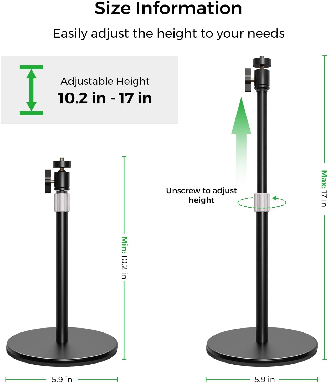 Nearstream Portable Desktop Microphone Stand,Upgraded Adjustable Table Mic Stand,360°Rotatable Desk Stand,Compatible VM33/VM46/AM10U/AM10B & Other Devices with 1/4"Thread-3