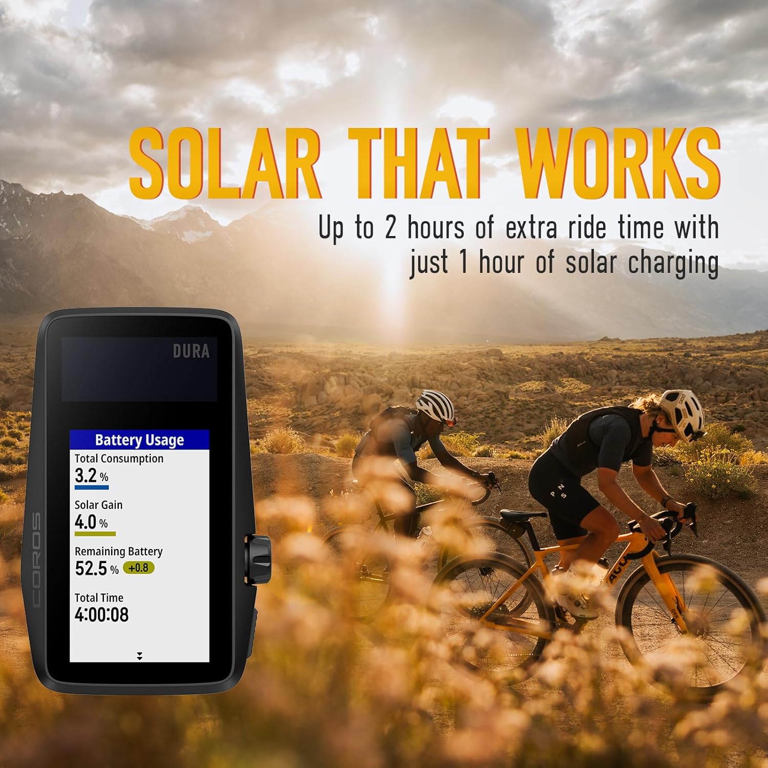 COROS DURA Solar GPS Cycling Units, 120-Hour GPS Battery Life, Solar Charging, 2.7" MIP Color Touchscreen, Fast Data Sync, Turn-by-Turn Navigation, Dual-Freq GPS, Strava, Ride with GPS, Komoot Routes-1