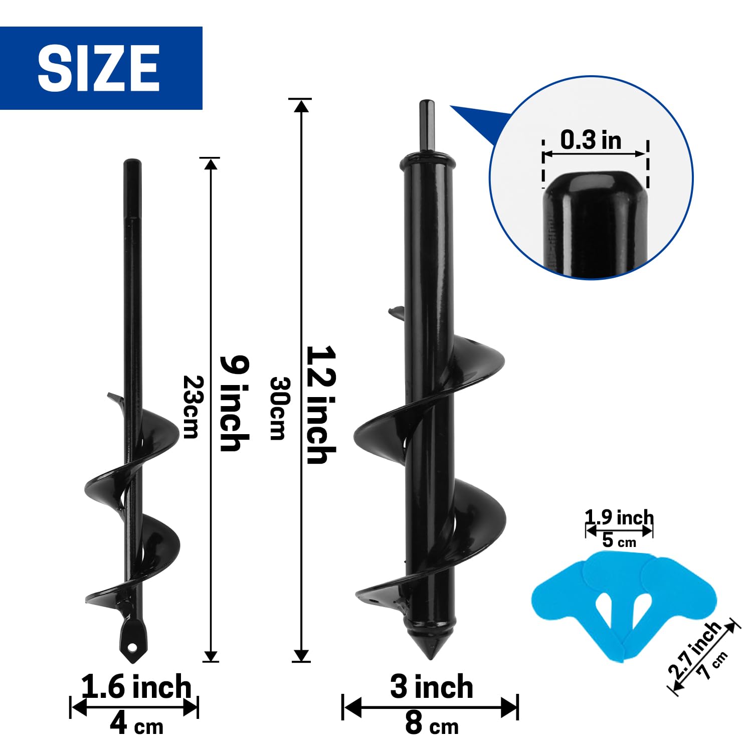 WISEPRO Garden Auger Drill Bit Set, 2-Piece Post Hole Digger with 10 Plastic Plant Labels, Garden Auger Spiral Drill Bit for Planting Bulbs Seedlings, Garden Planter Tools - 4x22cm 8x30cm-1