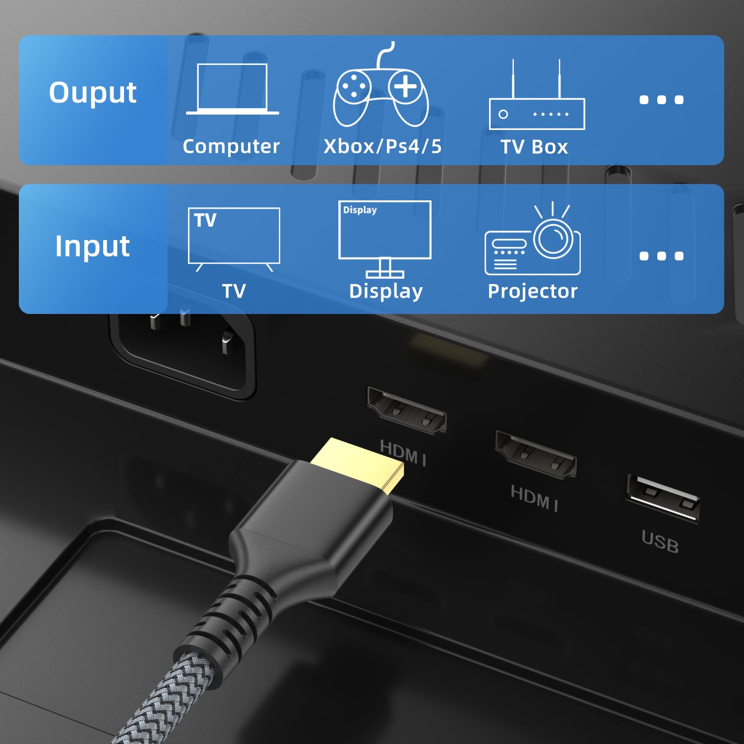 looyotul 8k Hdmi Cable 1m Ultra High Speed HDMI 2.1 Cable 8K@60HZ 4K@120HZ 48Gbps HDMI Cord for HDTV,PS4,PS5,Monitor Laptop,Xbox,HDCP 2.2&2.3 Support HDR,eARC,Ethernet,Dolby.(Black)-2