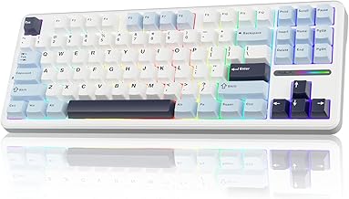 AULA F87 Wireless Mechanical Keyboard,75% TKL Gasket Custom Hot Swappable Keyboard,2.4Ghz/Type-C/BT5.0 Gaming Keyboard,Pre-lubed Greywood Switch RGB Backlit Keyboard for WINS/PC/Mac(Glacial Blue)