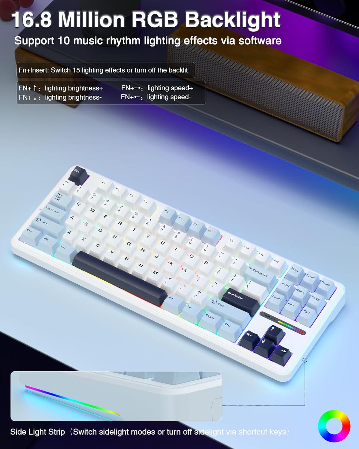 AULA F87 Wireless Mechanical Keyboard,75% TKL Gasket Custom Hot Swappable Keyboard,2.4Ghz/Type-C/BT5.0 Gaming Keyboard,Pre-lubed Greywood Switch RGB Backlit Keyboard for WINS/PC/Mac(Glacial Blue)-6