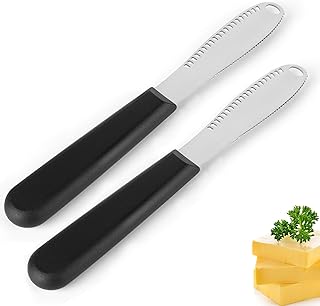 QIUWORE 2 PCS Butter Spreader, Stainless Steel Butter Knife Spreader, Serrated Edge Butter Knife, butter knife easy spread,Suitable for Butter Cheese Chocolate Jam Cream