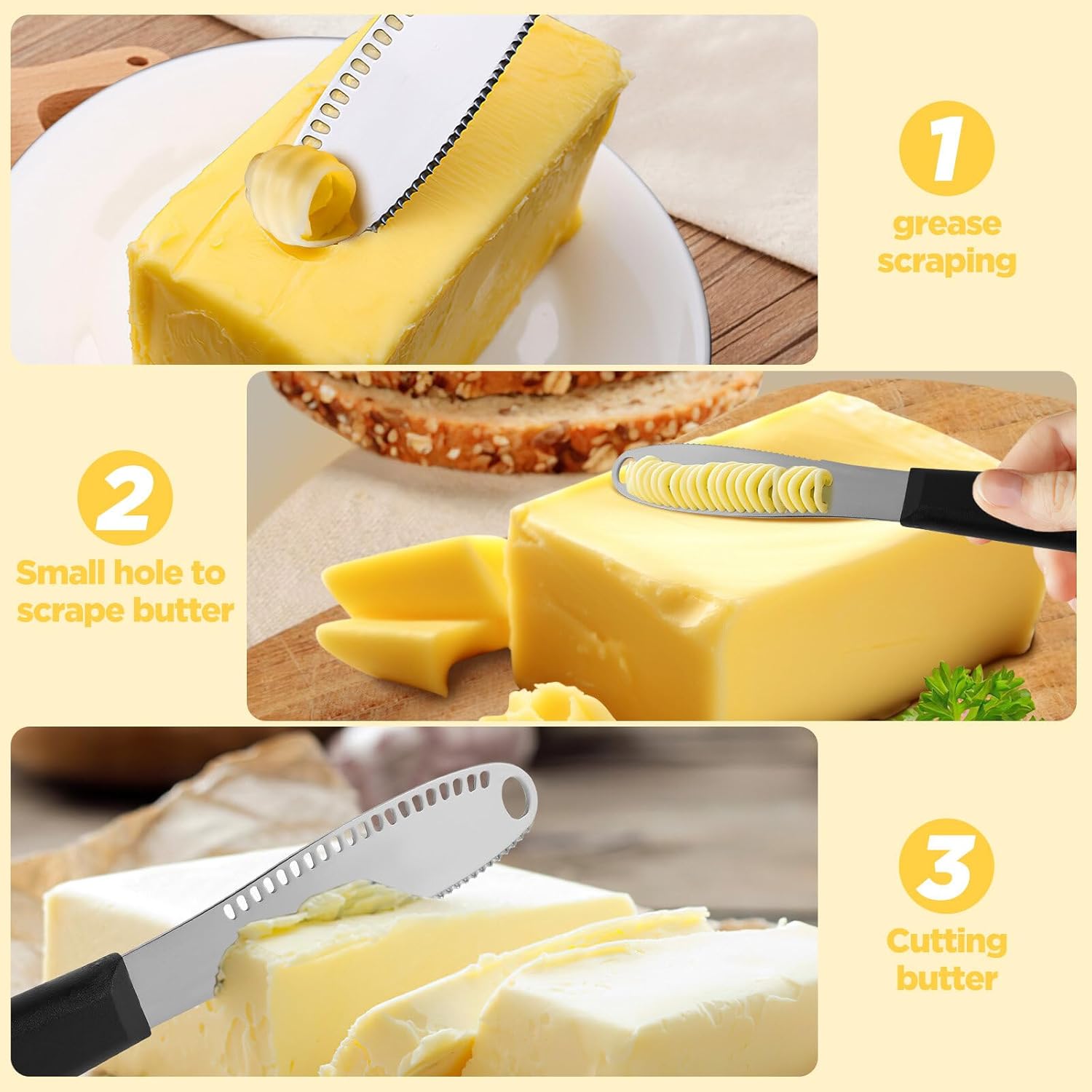 QIUWORE 2 PCS Butter Spreader, Stainless Steel Butter Knife Spreader, Serrated Edge Butter Knife, butter knife easy spread,Suitable for Butter Cheese Chocolate Jam Cream-5