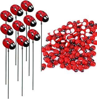 109Pcs/Pack Mini Ladybird Garden Ornaments Lady Bird Decorative Garden Stakes for Plants Ladybird Stickers Decor Metal Ladybug Stake Flowers Pots Decorations Outdoor Outside Yard Lawn Red