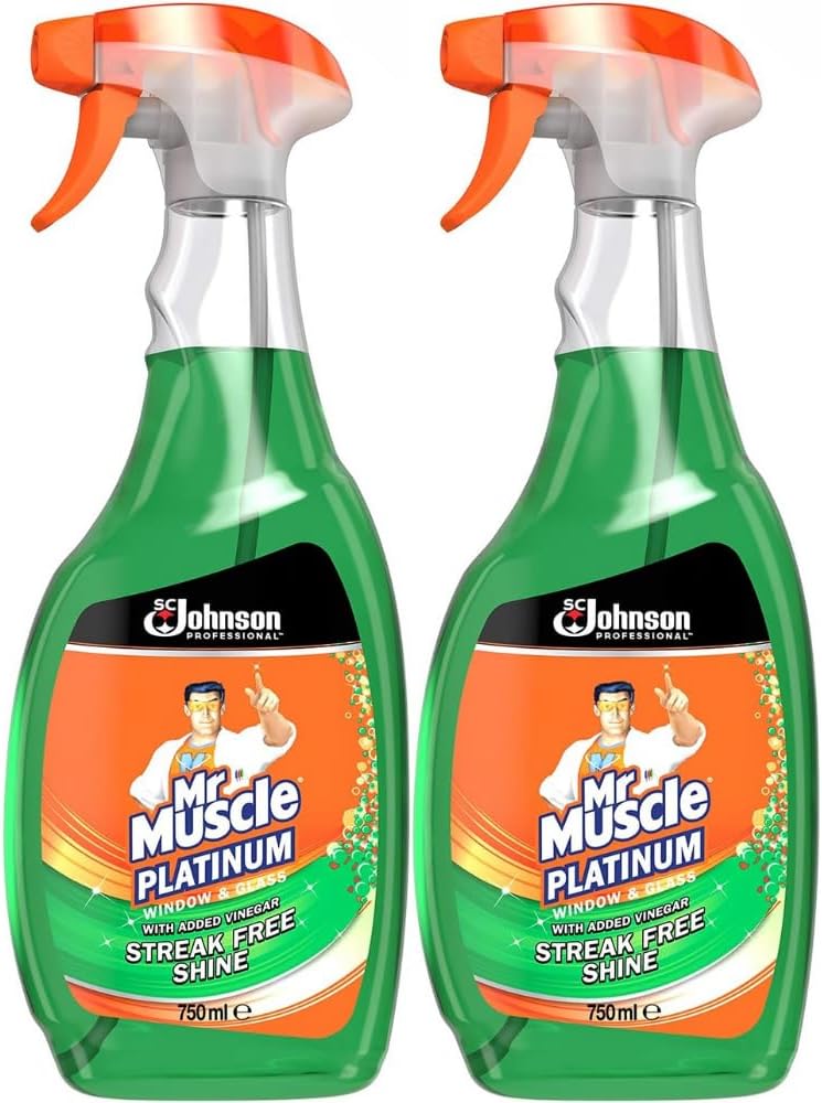 Mr Muscle Window & Glass Cleaner with Added Vinegar Streak Free Shine 750ml 2 Pack with Welari Thank You Card | 2 Pack | 2 x 750ml-0