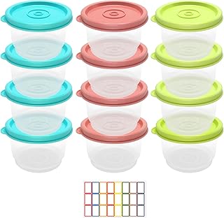 TOPBELIEF 12PCS Snack Pots Small Containers with Lids Sauce Pots Salad Dressing Pots Round Food Containers Reusable Deli Containers Snack Containers for Lunch Yoghurt Sauce Snacks Freezer Safe 160ML