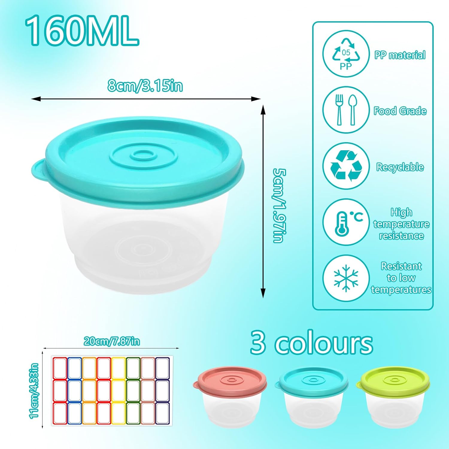 TOPBELIEF 12PCS Snack Pots Small Containers with Lids Sauce Pots Salad Dressing Pots Round Food Containers Reusable Deli Containers Snack Containers for Lunch Yoghurt Sauce Snacks Freezer Safe 160ML-1