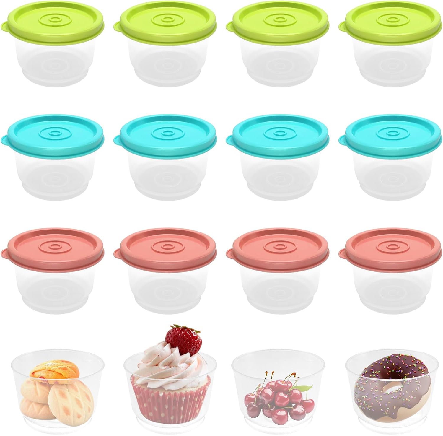 TOPBELIEF 12PCS Snack Pots Small Containers with Lids Sauce Pots Salad Dressing Pots Round Food Containers Reusable Deli Containers Snack Containers for Lunch Yoghurt Sauce Snacks Freezer Safe 160ML-3